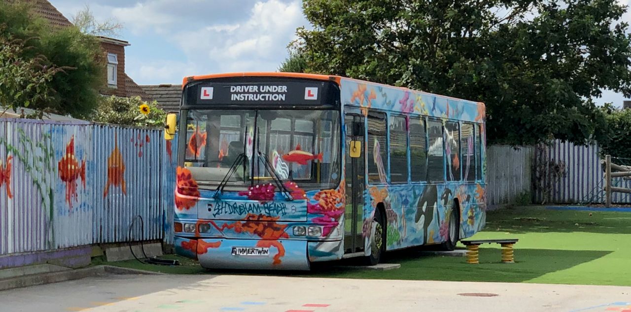 The old school bus used for clubs at Shoreham Beach Primary School