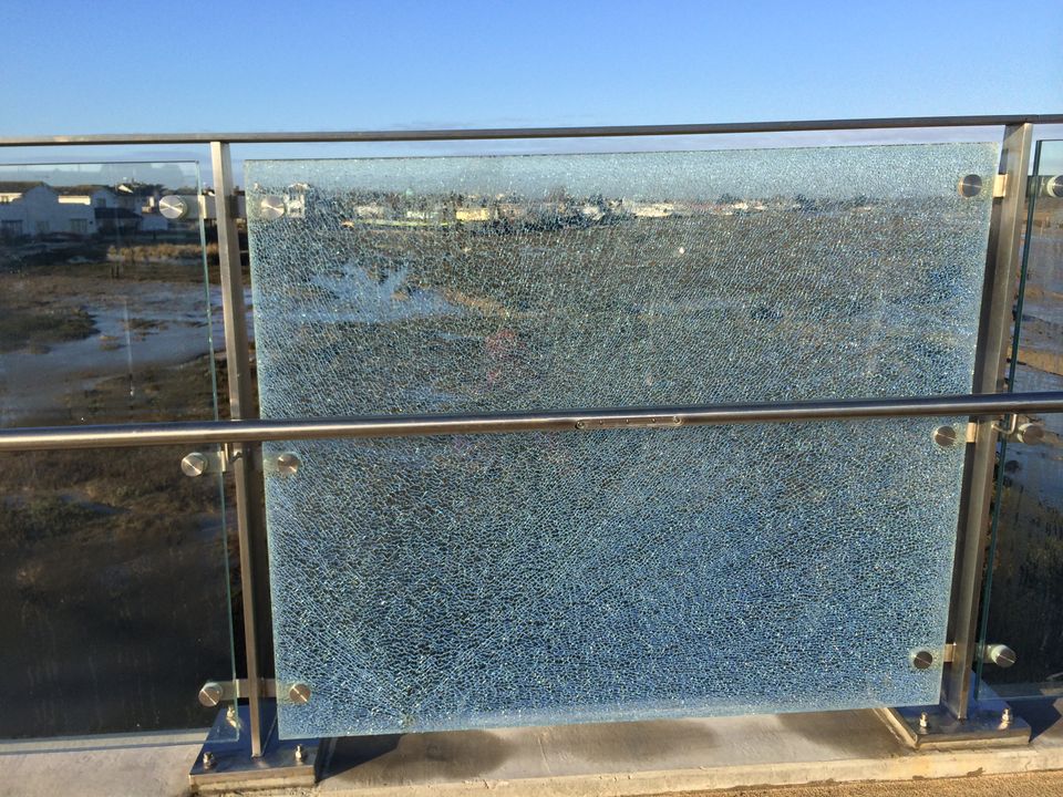 First smashed glass panel on the Adur Ferry Bridge
